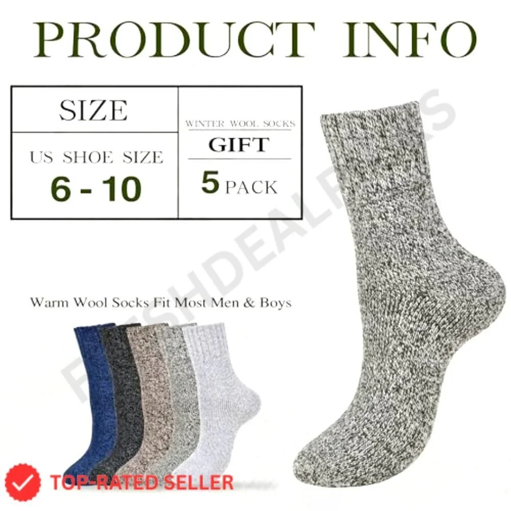Wool Crew Socks Thick Knit Thermal Cozy Winter Boot Hiking Outdoor Unisex